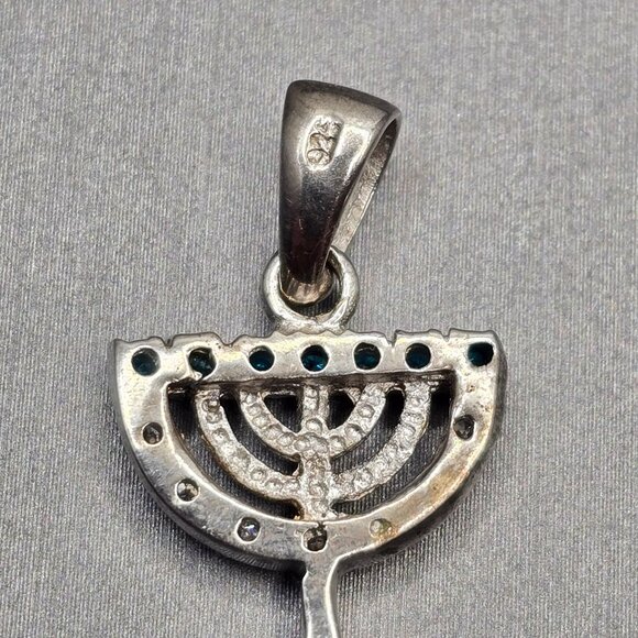 925 Sterling Silver Messianic‑Style Pendant 2" Star Menorah Fish Symbol 3.88g - Picture 6 of 9